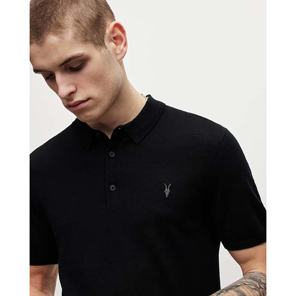 Allsaints Australia Mens Mode Merino Short Sleeve Polo Shirt Black AU70-361